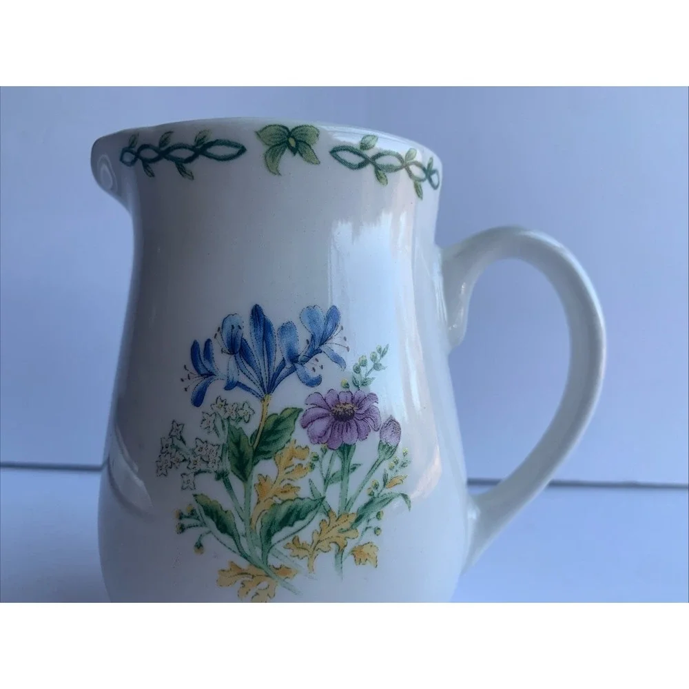 Thomson Pottery Floral Garden Creamer Pitcher White Ceramic‎ Cottage Aesthetic